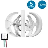 GARRYFIZH Windgenerator mit Laderegler 800W 12V 5-Blatt-Lüfter, 1200 W bei 10m/s, Windkraftanlagen Generator Kit weiß