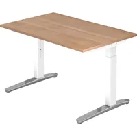 Hammerbacher Schreibtisch C-Fuß 120x80cm Nussbaum / Weiß-Alu poliert