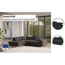Cotta Ecksofa »Chef L-Form« mit Kopfteilverstellung, edle Metallkufen, wahlweise mit Bettfunktion, braun