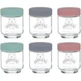 Kilner Babyglas 190ml mit Silikonverschluss 6er Set / 6 Babybrei Behälter / Aufbewahren, Einfrieren und Servieren von hausgemachter Babynahrung / frei von Schadstoffen und Weichmachern / Silikondeckel in 3 Farben