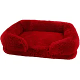 KYMMPL Bequemes Hundebett, orthopädisches Hundebett, waschbar, flauschig, rechteckig, Katzenbett mit rutschfester Unterseite, selbstheizendes Hundekissen, Sofa (M(50 x 40 x 14 cm), 900 g, Rot)