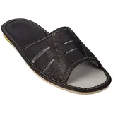 APREGGIO - Herrenhausschuhe aus Glattleder - Flache Sohle - Offene Spitze - Pantoffeln Herren Leder - Ideal als Hausschuhe für den Sommer - Schwarz - Größe 47 EU - 47 EU