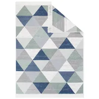 TAPISO Azteca Teppich Kurzflor Baumwolle Waschbar mit Fransen Creme Grau Blau Grün Dreiecke Beidseitig Anwendbar Wohnzimmer Schlafzimmer Küche ÖKOTEX 120 x 170 cm