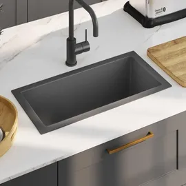 vidaXL Handgemachte Einbauspüle Schwarz Edelstahl