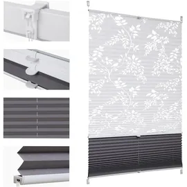 Sekey Plissee Doppelplissee Day+Night Verdunkelung ohne Bohren verspannt Lichtschutz Klemmfix Lichtdurchlässig Ausbrenner-Muster 70x120cm Druck & Grau