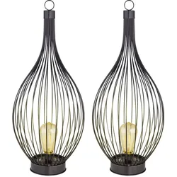 2x LED Solar Außen Hänge  Lampe Terrassen Hof Käfig Design FILAMENT Steh Leuchte