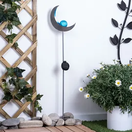 GLOBO Solar Fackeln Mond Garten Gartendeko Solarlampe Solarleuchte Außen, Blauer Lichteffekt, Crackle Glas, IP44, LED kaltweiß, H 90 cm, Garten Balkon, 2er Set