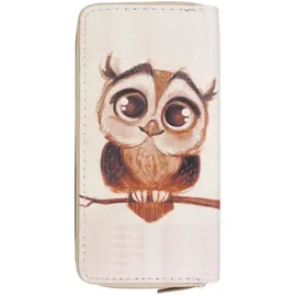 DonDon Geldbörse Eule Damen Kinder Portemonnaie beige braun
