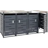 Mendler 4er-Mülltonnenverkleidung HWC-H40b 110 x 230 cm grau