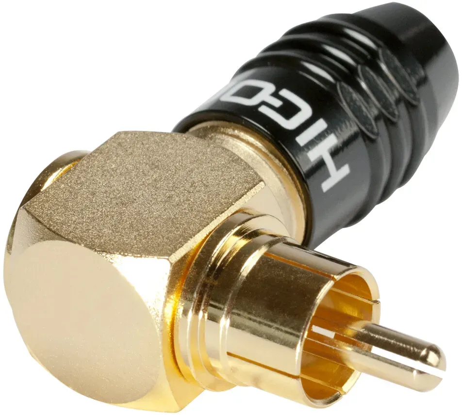 HICON Cinch (RCA), 2-pol , Metall-, Schraubkontakt-Kabelstecker, vergoldete(r) Kontakt(e), abgewinkelt, schwarz