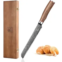 Zayiko Kurumi Brotmesser 20 cm Nussbaumgriff Damaststahl