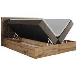 MKS Meble Boxspringbett 160x200 mit Bettkasten, Polsterbett 160x200 mit Matratze H3, Boxspringbett 160x200 mit Kopfteil, Boxspringbett mit Massivholz - Nessi... - Braun