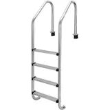 Edelstahl Poolleiter mit 4 Stufen, 50x59x180 cm, rutschfeste Schwimmbadleiter mit Doppelhandlauf, Einbauleiter für oberirdische Pools, Sicherheitsleiter bis 175 kg