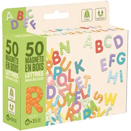 JeuJura - Holzmagnete 50 Großbuchstaben – zum Begleiten von Tafeln – Magnete aus Holz – mit der Beschriftung vertraut Machen – Kartonbox 17 x 15 x 4 cm – ab 3 Jahren – 8966