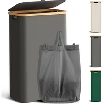 luxuskollektion Wäschekorb Wäschesammler Bambus Deckel schmal 48L(Slim) Dunkelgrau