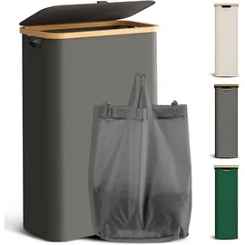 luxuskollektion Wäschekorb Wäschesammler Bambus Deckel schmal 48L(Slim) Dunkelgrau
