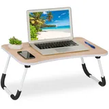 Relaxdays Laptoptisch für Bett & Couch, HxBxT: 26 x 63 x 40 cm, klappbarer Betttisch, MDF, Eisen, Notebooktisch, Natur
