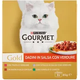 Gourmet Gold Katze, gewürfelt, 85 g, Ente, Forelle, Kaninchen, Kalbfleisch, 8 Stück
