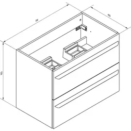 Fackelmann Waschtischunterschrank 2 Schubladen 79,4 x 60,3 x 45 cm Weiß Hochglanz