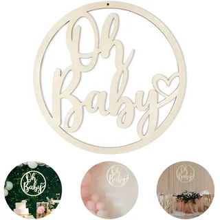 Großes Holzschild "Oh Baby", 35.6 cm, Buchstabenausschnitte, Wandbehang, Babyparty, Kinderzimmer, Dekoration, großer runder Kreis, Holz, Foto-Requisiten, Dekorationen