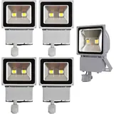 Greenmigo 5x 100W LED Strahler Fluter + Bewegungsmelder Kaltweiß kaltweiss Objektbeleuchtung Außenstrahler Wandstrahler Flutlichtstrahler Scheinw... - Schwarz