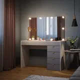 Vicco Schminktisch Elise Weiß Grau 115 x 76 cm modern Frisiertisch Schubladen Spiegel LED-Beleuchtung