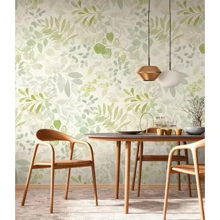 A.S. Création Blumentapete in Creme, Grün - hochwertige Vliestapete floral 396932 - Designtapete gemalt auf 10,05m x 0,53m - Made in Germany
