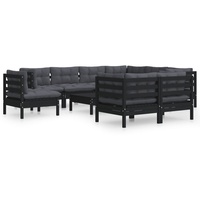 vidaXL 10-tlg. Garten-Lounge-Set mit Kissen Schwarz Massivholz Kiefer