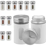 Relaxdays Gewürzstreuer, 12er Set, 3 Streugrade, Gewürze & Kräuter, Gewürzgläser, 90 ml, Glas Edelstahl, weiß/Silber