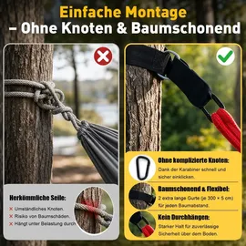 Sekey Hängematte mit Karabinern Tragetasche aus Baumwolle Doppelhängematte für Outdoor, bis 200 kg Belastbar, für Garten, Balkon Terrasse Indoor ... - Rot