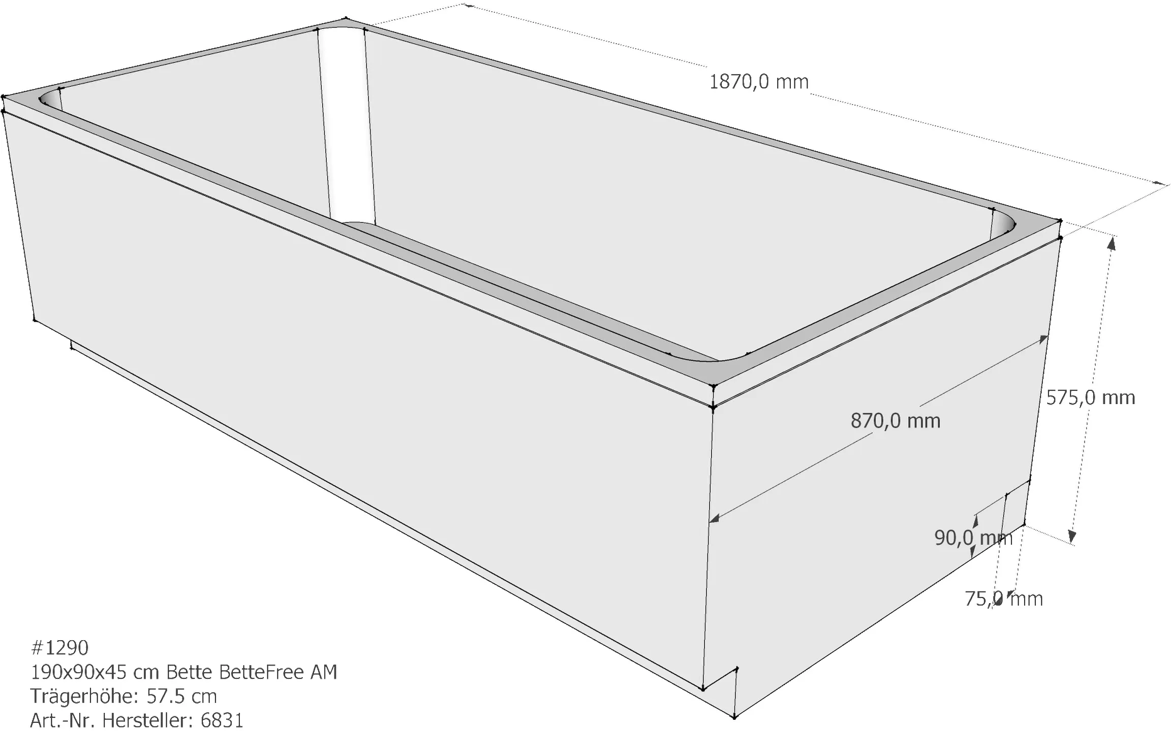 Wannenträger Bette BetteFree 190x90x45 cm AM450