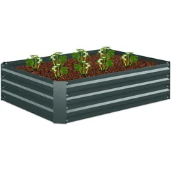 Relaxdays Hochbeet, verzinktes Metall, für Blumen, Pflanzen & Gemüse, HBT: 30x120x90 cm, eckiges Pflanzenbeet, anthrazit