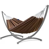 Potenza Outdoor Hängematte mit Gestell für 2 Personen I Baumwolle Doppelhängematte XXL 220x160, 200kg I Hängemattengestell 220kg, wetterfest (Toffee, Gestell Grau)