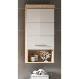 inn.furn Hängeschrank Weiß Hochglanz Eiche 37 cm, Badschrank Mambo