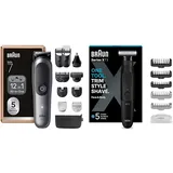 Bundle of Braun All-in-One Series 7, 12-in-1 Multigroom Kopf und Körper, 120 Min Akku, 14 Längen (3–21 mm), Wasserdicht, AIO7545, Grau + Braun Series XT3 Gesicht & Körper, Wasserdicht, XT3200, Schwarz
