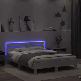 vidaXL Bettgestell mit Kopfteil LED-Beleuchtung Weiß 140x200 cm