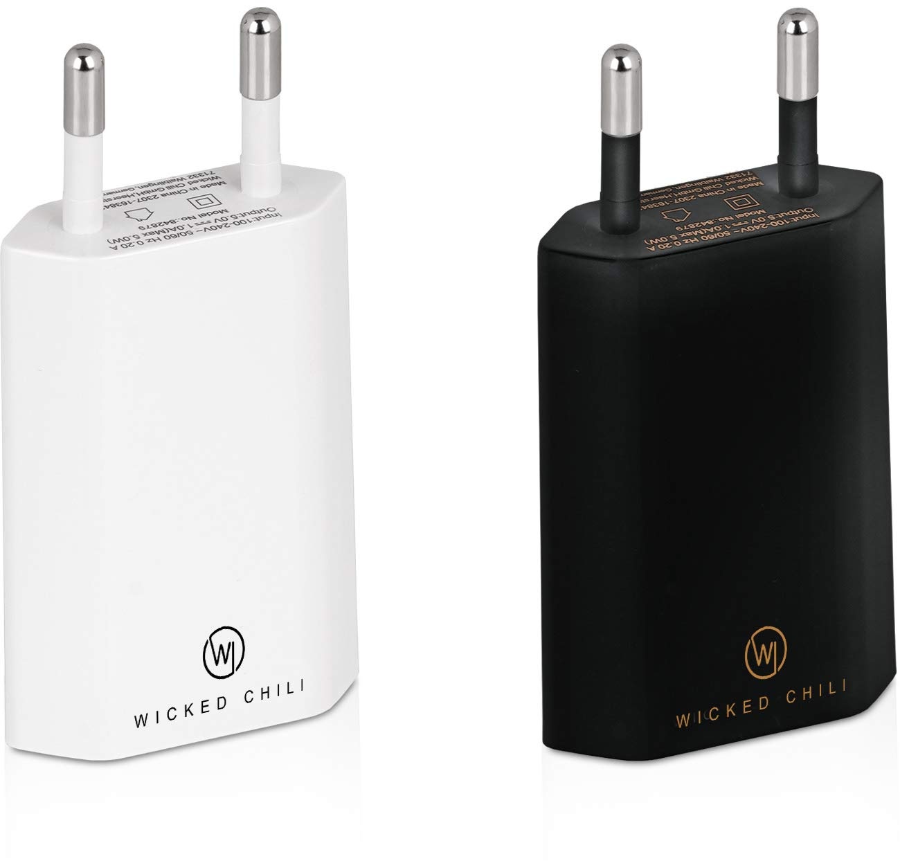 Wicked Chili 2X Pro Series Netzteil USB Adapter kompatibel mit Apple iPhone, Samsung Galaxy/Handy Ladegerät, Smartphone Netzstecker (1A, 5V) schwarz/weiß
