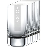 Miriquidi Vodkagläser 6er Set Serie COOLGLAS VODKA | 5cl Schott Glas | Spülmaschinenfest durch Lasergravur| Gläser für Vodka 6 Stück