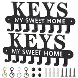 FACIACC 2 Stück Schlüsselbrett, Schlüsselhalter Wand, Bohren schlüsselhaken Sweet Home Schlüsselboard mit 8 Haken und 4 Schlüsselring, Einfache Montage, Multifunktionshaken für Flur, Büro, Küche