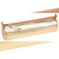 Clairefontaine 4x Schlampermäppchen Leder Cuirisé rund Ø5,5x22cm Golden 8692C