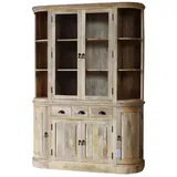 baario Buffet Schrank GUILLON halbrund braun Massivholz Vitrine Landhaus Antik Vintage braun