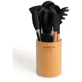 CREATE/Küchenutensilienset Schwarz und Holz / 11 Utensilien, Silikon und Buchenholz, BPA-frei, hitzebeständig bis 230°C
