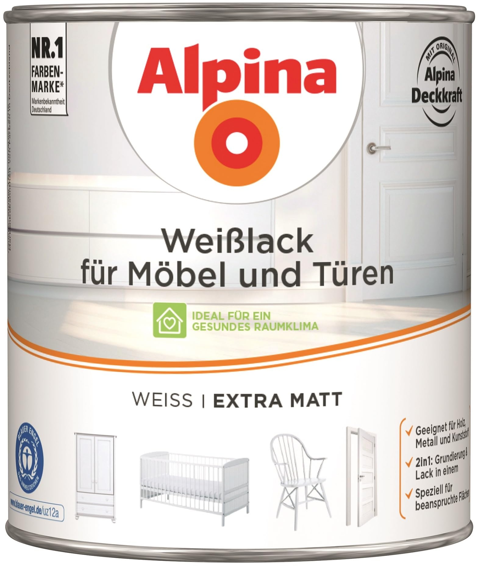 Alpina Weißlack für Möbel und Türen 2 Liter extra matt