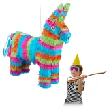 Relaxdays Pinata Esel, Tierpinata zum Befüllen, Kinder, Geburtstag, JGA, Einschulung, Schlagpinata zum Aufhängen, bunt