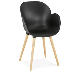 Armlehne Stuhl aus Holz und Plastik | Skandinavischer Designerstuhl mit Buchenholzbeinen | Schwarzer Sessel im nordischen Stil | Kadima Design