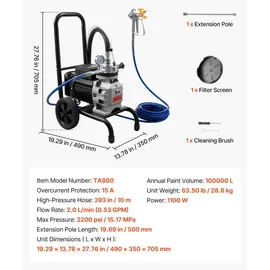 Vevor Membran-Airless-Farbspritzgerät 1100 W