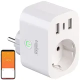 Luminea Home Control WLAN-Steckdose mit Energiekostenmesser, 1 x USB-C 20W, 2 x USB-A, 16A