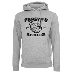 Kapuzensweatshirt MERCHCODE "Merchcode Herren Popeye Barber Shop Hoody", Herren, Gr. L, grau, 65% Baumwolle, 35% Polyester, unifarben, Langarm, Sweatshirts