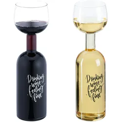Relaxdays Weinflasche Glas, XL Weinglas mit Spruch, Fun Geschenk für Weinliebhaber, Weinflaschenglas 750 ml, transparent