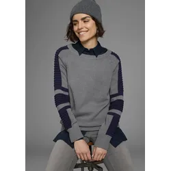 Rundhalspullover »im Bikerstil«, Ärmel mit Fein - und grobem Rippenstrick, Gr. 52/54, grau-marine, , 14903466-52